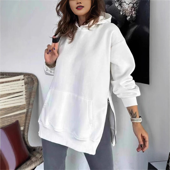 Ladies Casual Hoodie with Trendy Cut and Dipped Hem Lune London