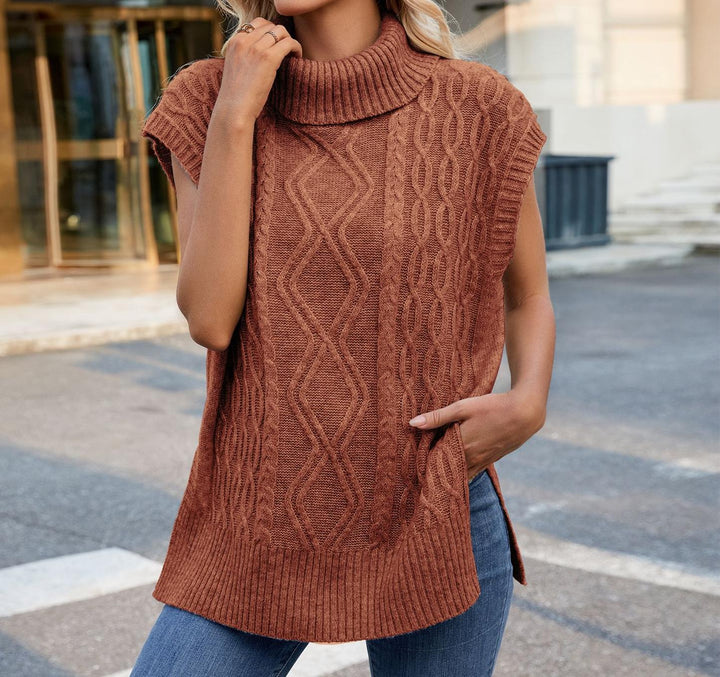Ladies knit top with high collar and side slits Lune London