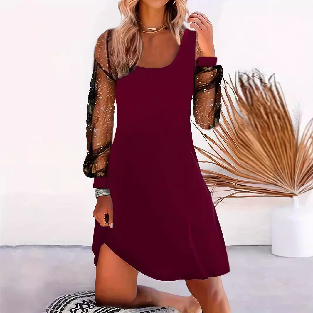 Midi dress for women with transparent puff sleeves and a chic elegant silhouette Lune London