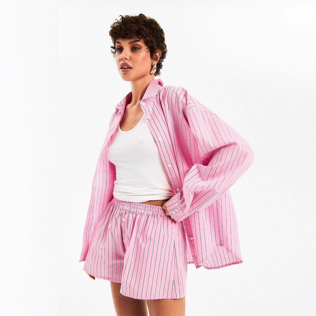 Lune London elegant casual pajama set for women with striped design and loose fit