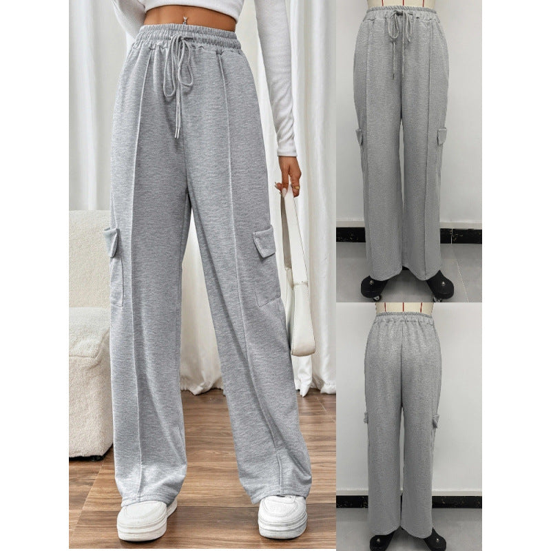 Wide cargo pants for women with elastic waist and practical side pockets Lune London