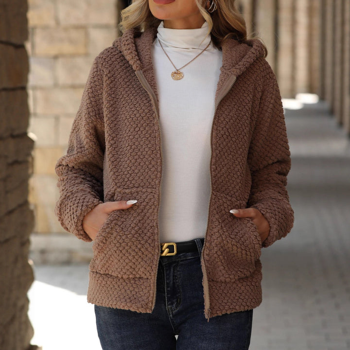 Ladies soft fleece jacket with hood and pockets Lune London