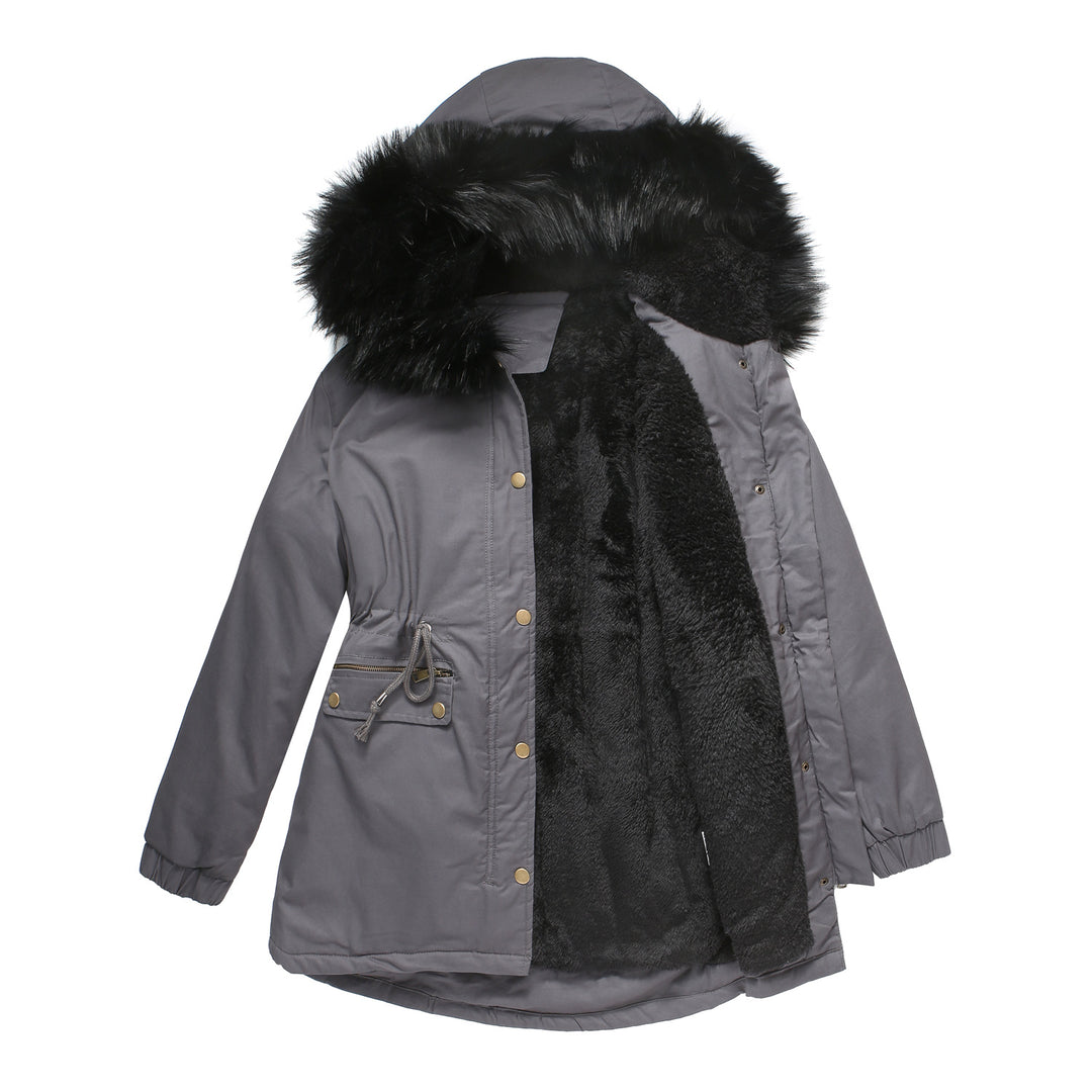 Women's insulated parka with removable faux fur collar and adjustable drawstring waist Lune London