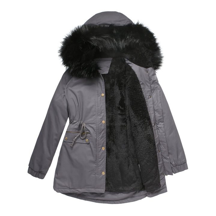 Women's insulated parka with removable faux fur collar and adjustable drawstring waist Lune London