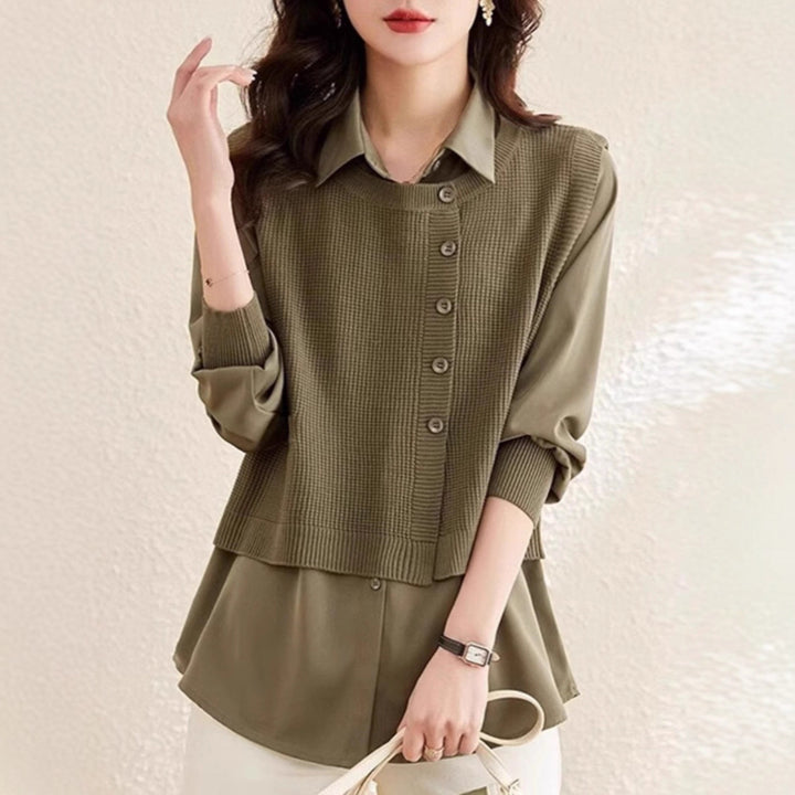 Women knitted sweater with integrated shirt Lune London