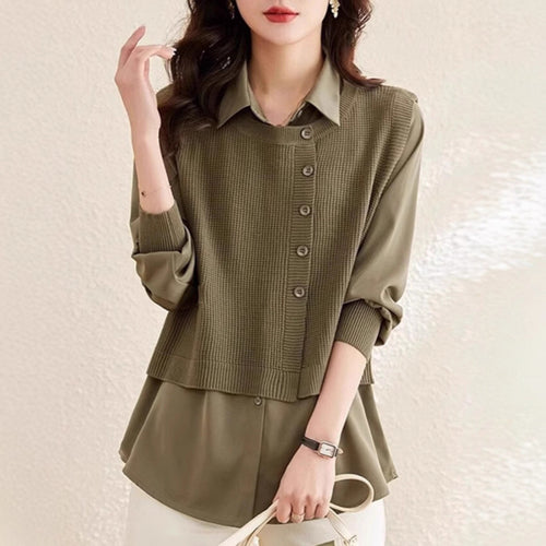 Women knitted sweater with integrated shirt Lune London