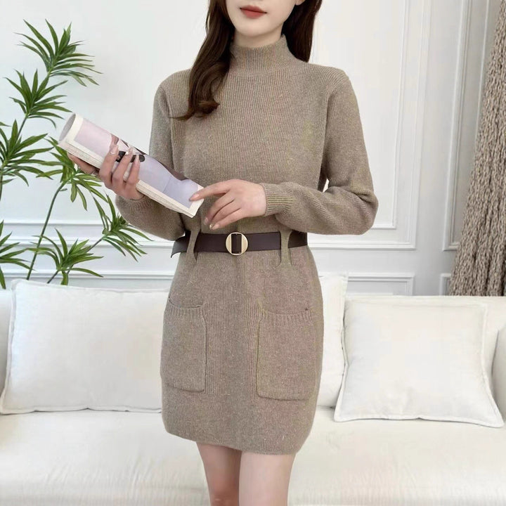 Knit dress for women with a high collar and practical pockets Lune London