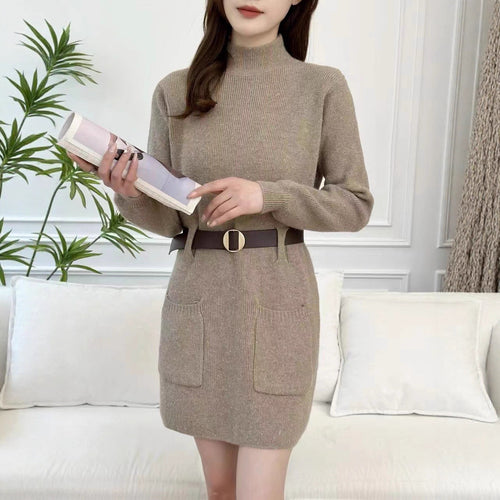 Knit dress for women with a high collar and practical pockets Lune London