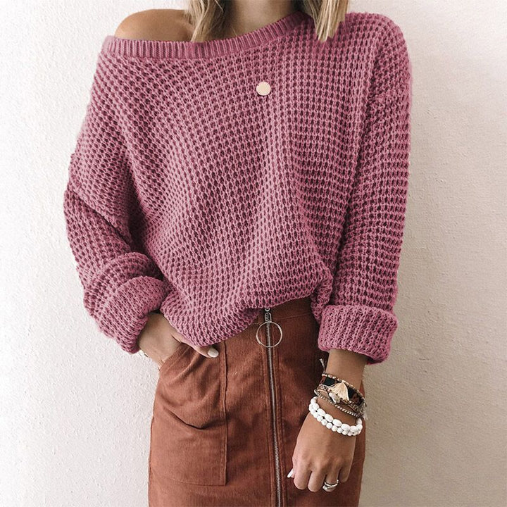 Women loose knit sweater with spiral structure and wide neckline Lune London