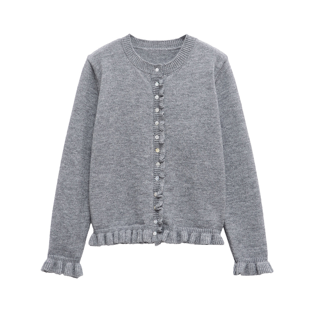 Knit jacket for women with flared details and decorative buttons Lune London