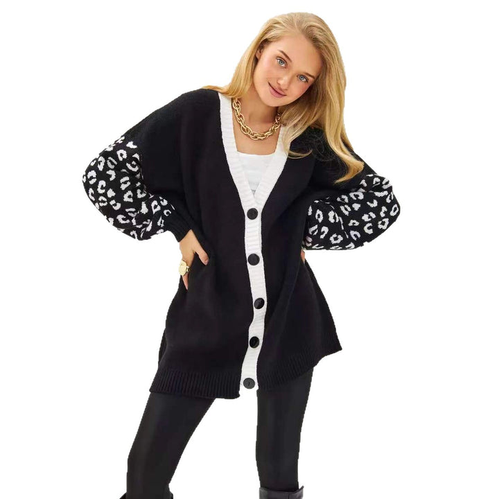 Lune London Women’s Cardigan with Leopard Print and Buttons
