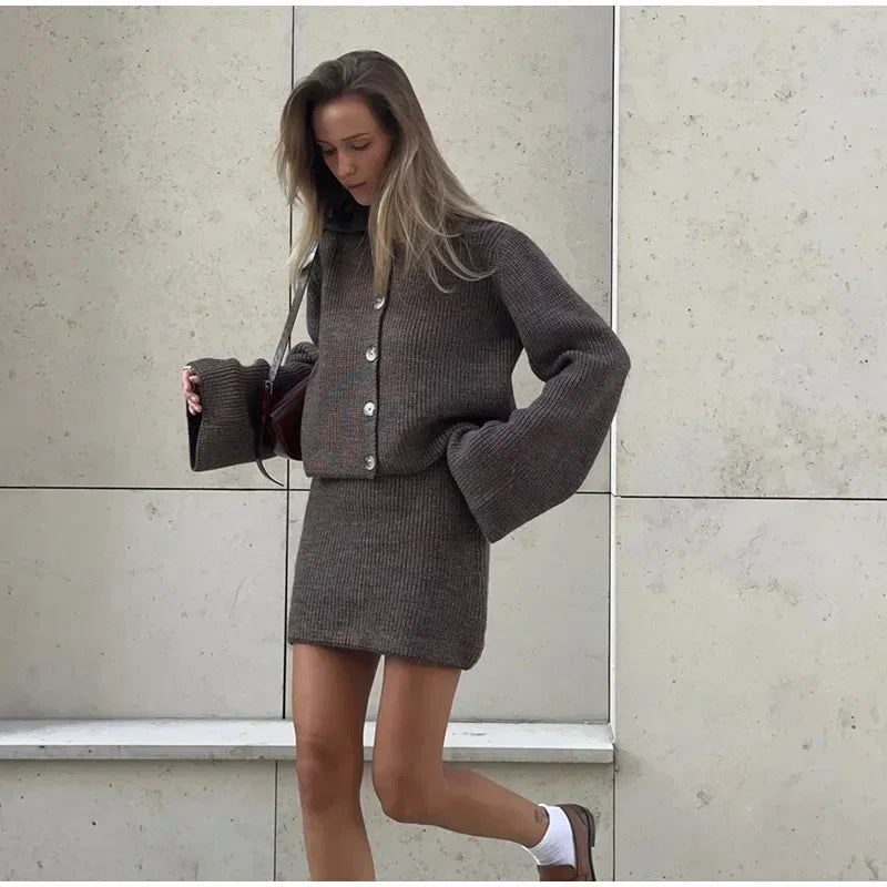 Lune London knit sweater and skirt set for women
