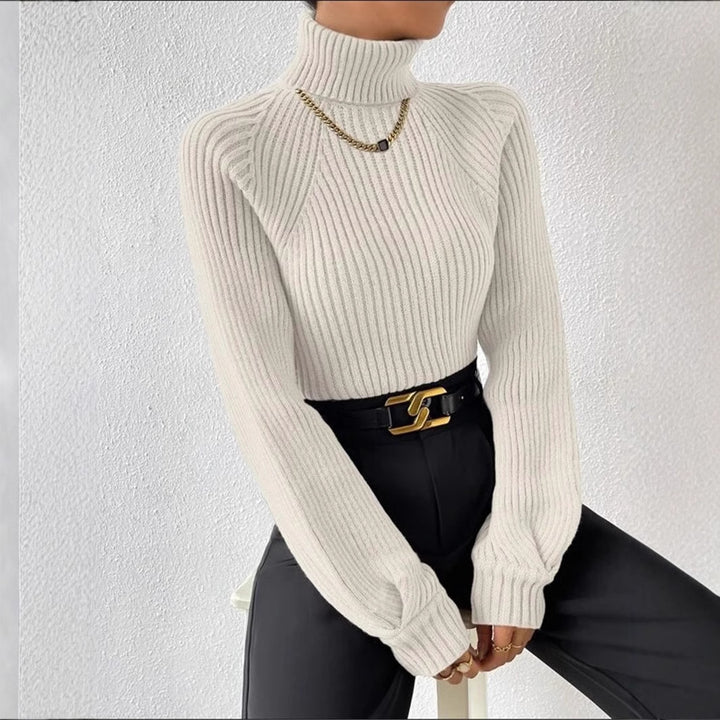 Fitted women's sweater with ribbed texture and high collar Lune London