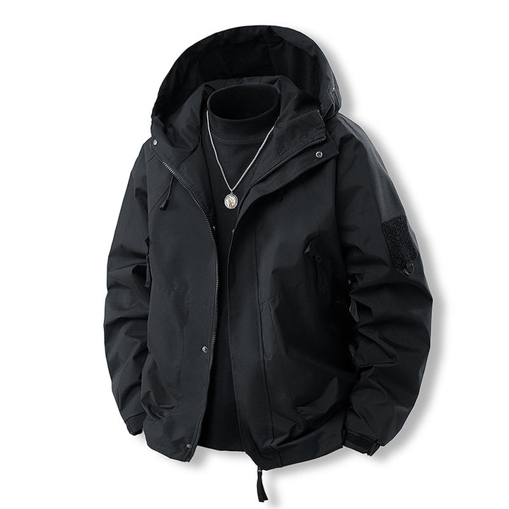 Versatile outdoor jacket for men with adjustable hood and numerous pockets Lune London