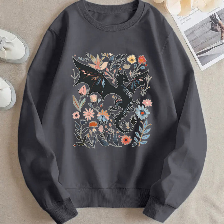 Sweatshirt pour femmes avec motif détaillé de dragon et de fleur Chic & Stil