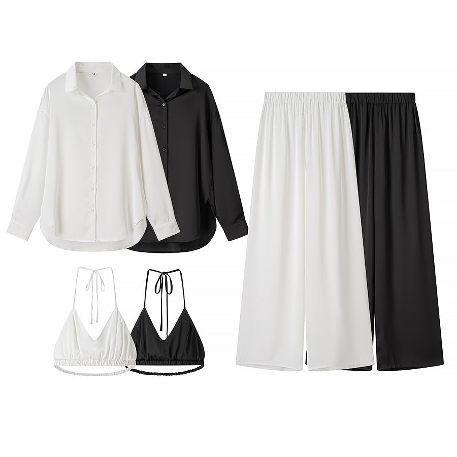 Women's set consisting of an elegant blouse, comfortable palazzo pants, and a trendy bralette Lune London