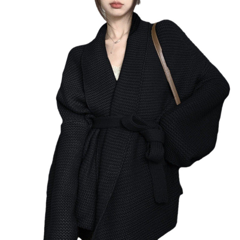 Ladies comfortable cardigan with wide sleeves and belt at the waist Lune London