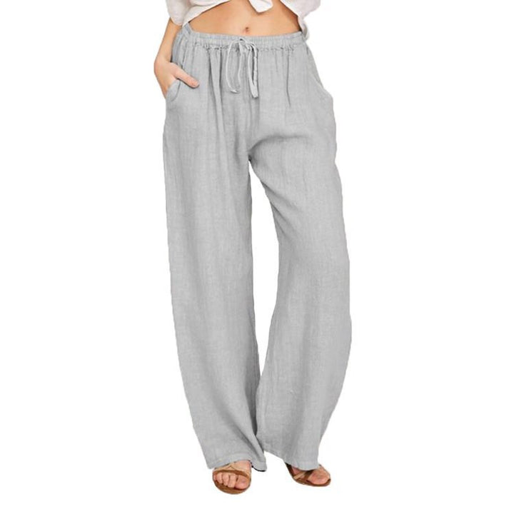 Comfortable and breathable linen pants for women with elastic waistband and side pockets Lune London