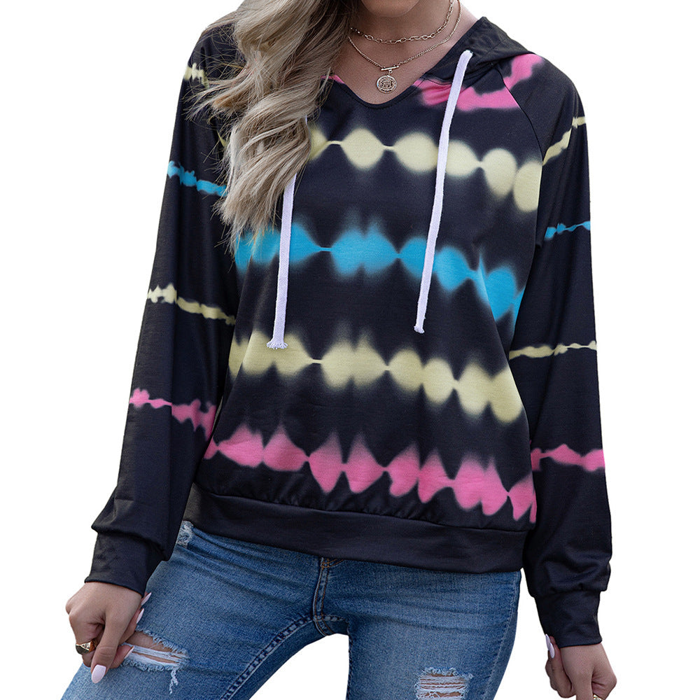 Casual hoodie for women in a modern tie-dye style with chic side panels and style