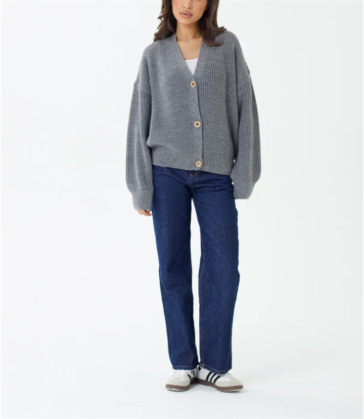 Casual knitted cardigan for women with button details and flared sleeves Lune London