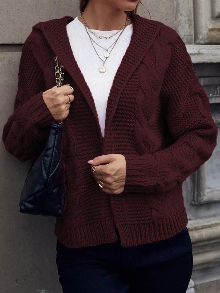 Cardigan tricot épais pour femmes avec capuche et motif de câble texturé Chic & Stil