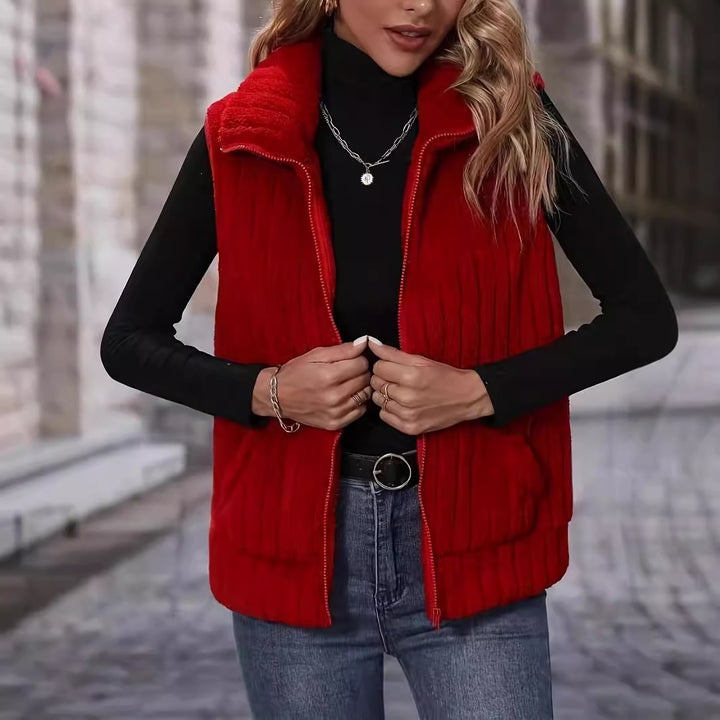 Women Cozy Vest with High Collar and Full Zipper Lune London