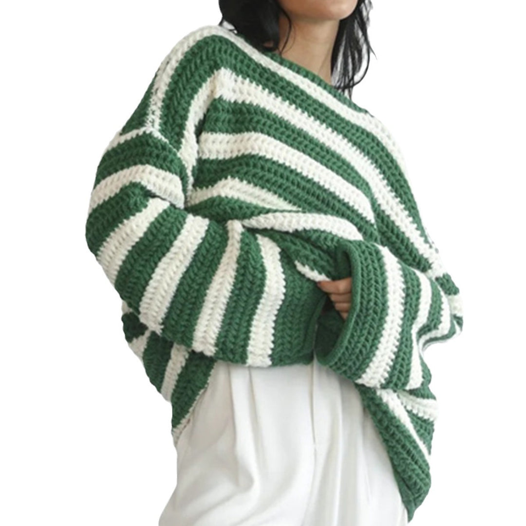 Pull décontracté en tricot épais pour femmes avec un motif à rayures frappant Chic & Stil