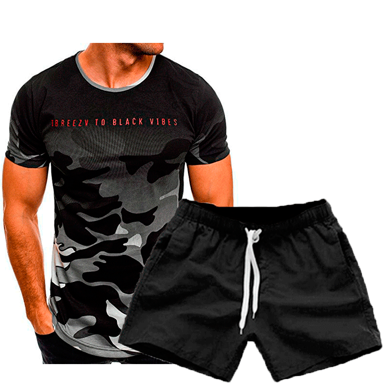 Men's Camouflage Sport T-Shirt and Chic Casual Shorts Set
