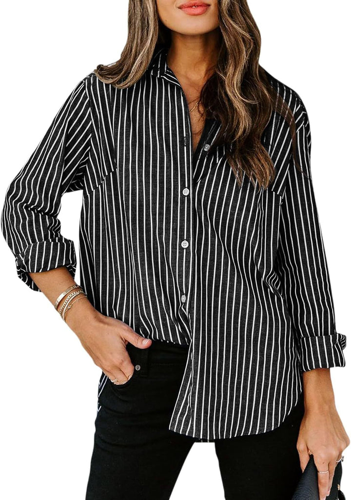 Women's Striped Blouse with Classic Collar and Casual Cut Lune London