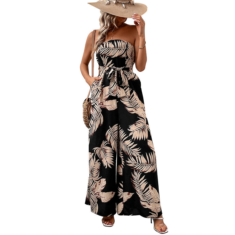 Maxi sleeveless jumpsuit for women with tie belt detail Lune London