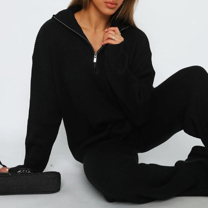 Women High-Quality Knit Sweater with High Neck and Zipper Lune London