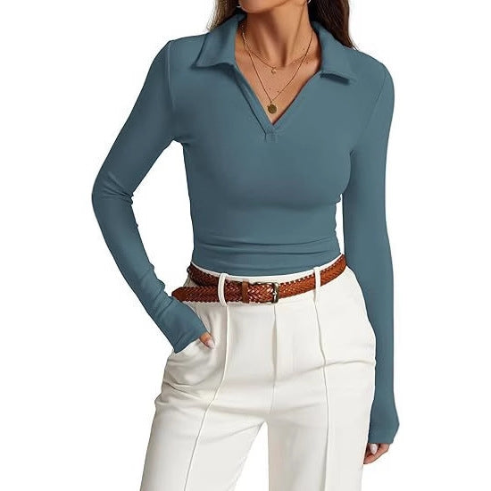 Fitted long sleeve blouse for women with collar Lune London