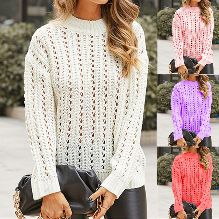 Lightweight knit sweater for women with lace pattern and modern high collar Lune London