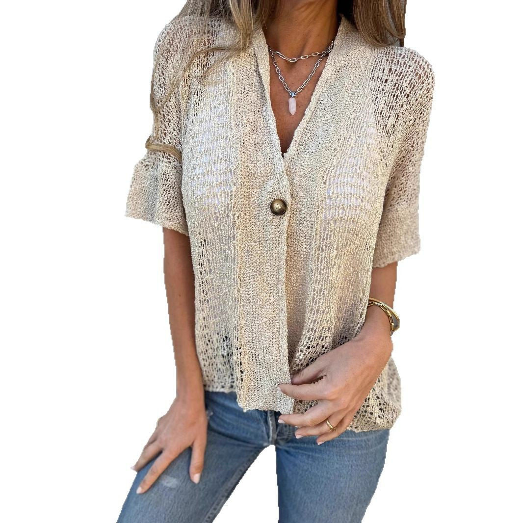 Ladies Airy Cardigan with Loose Fit and Button Detail Lune London