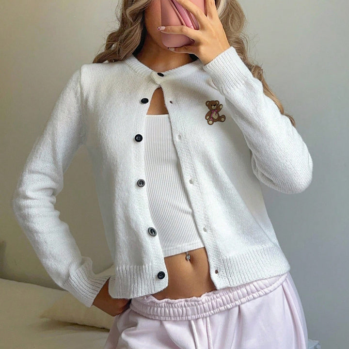 Ladies cardigan with a cute bear design and button closure Lune London
