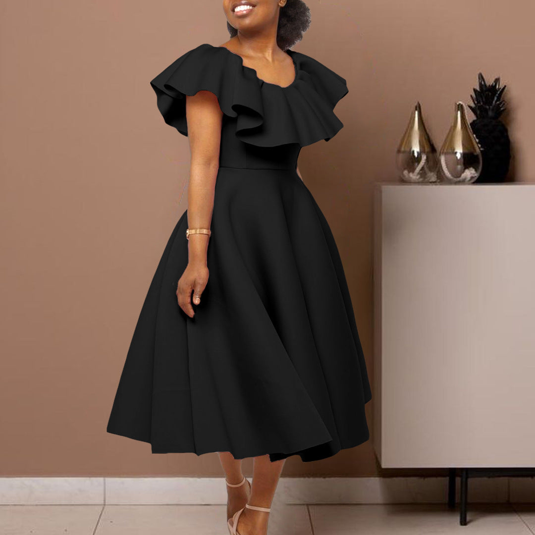 Maxi dress for women with a voluminous collar and a fluid skirt Lune London