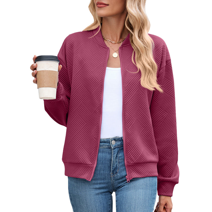 Ladies casual knit jacket with textured pattern and practical pockets Lune London