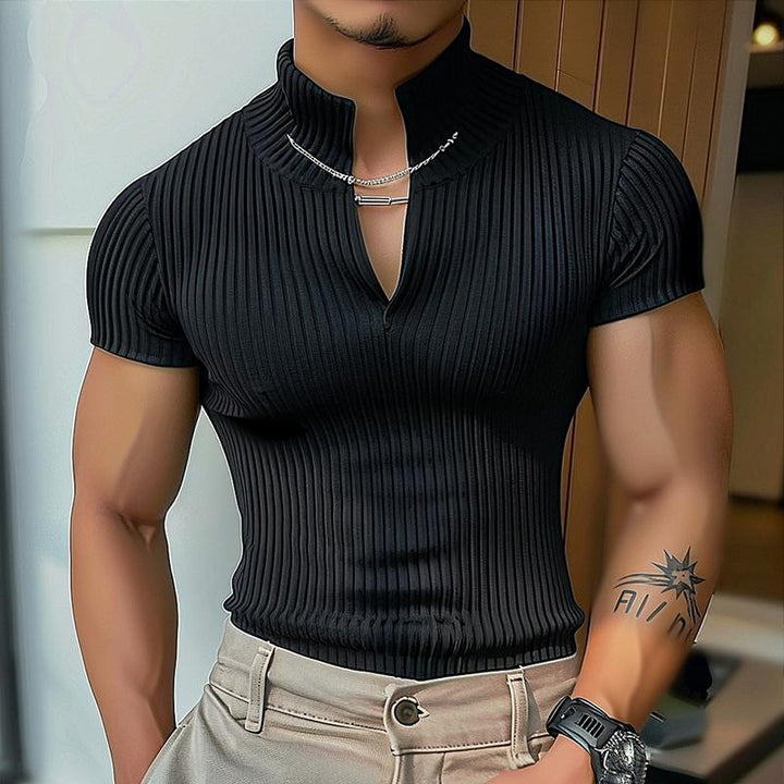 Short-sleeved blouse for women with V-neck and structured ribbed pattern Lune London