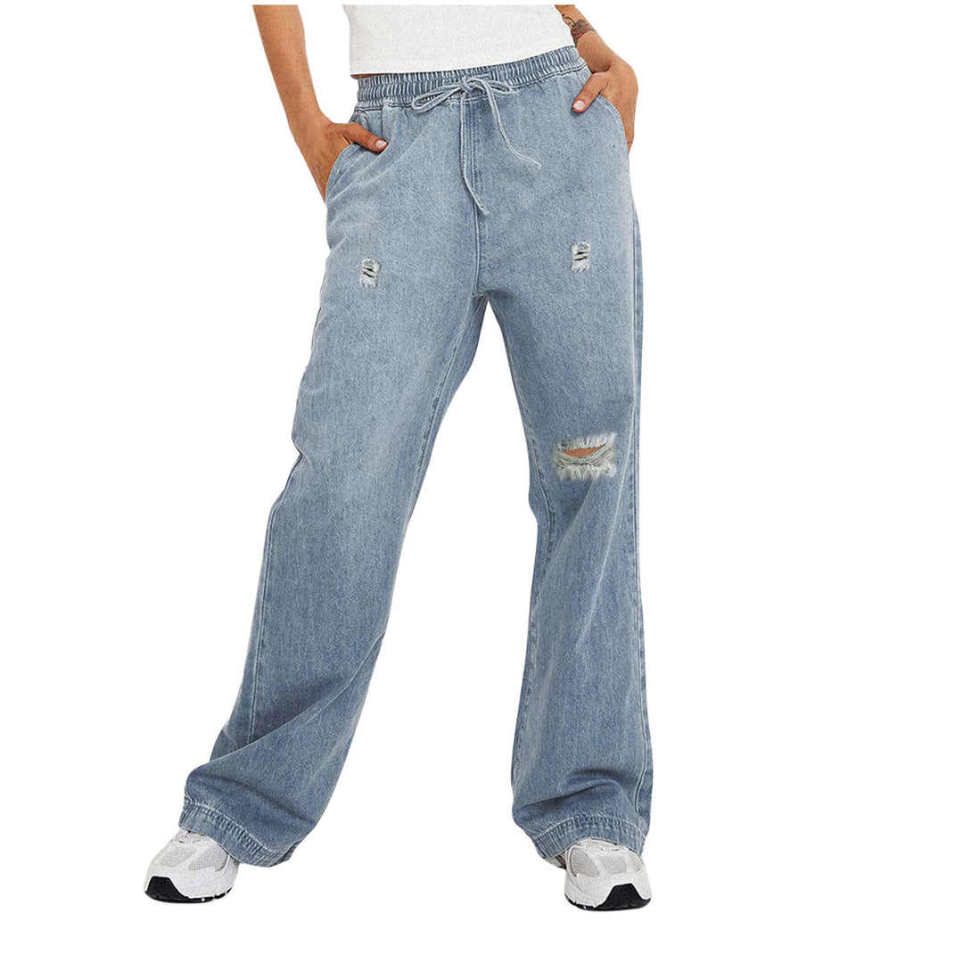 Women's Casual Loose Denim Pants with Elastic Waist Lune London