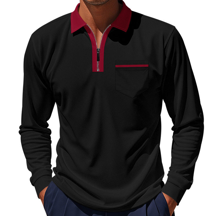 Men's trendy long sleeve polo with zip and chest pocket Lune London