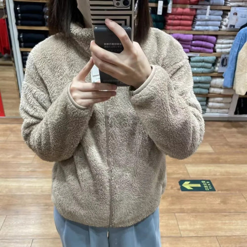 Women Cozy Fleece Jacket with High Collar and Zip Lune London