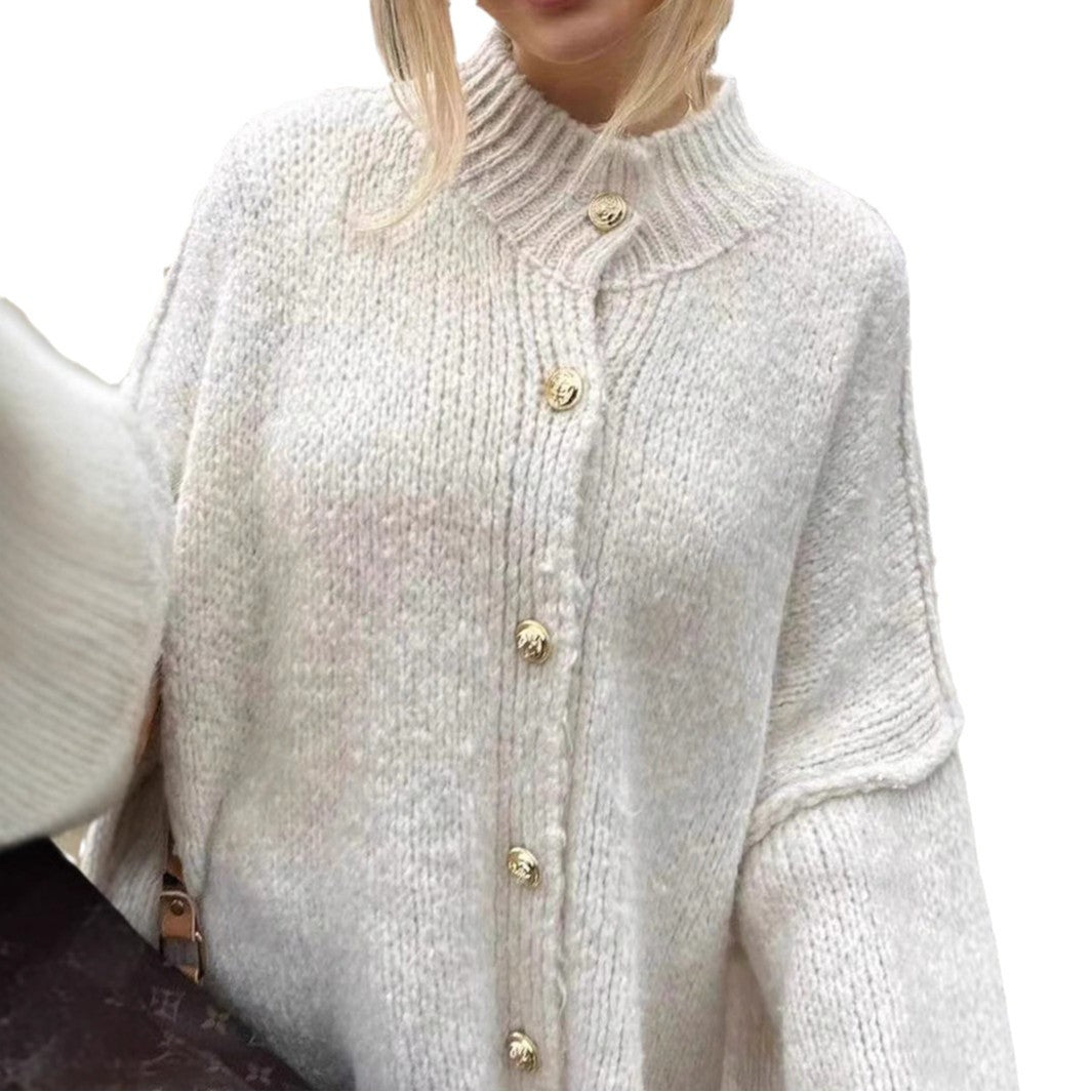 Ladies oversized cardigan with button and ribbed details Lune London