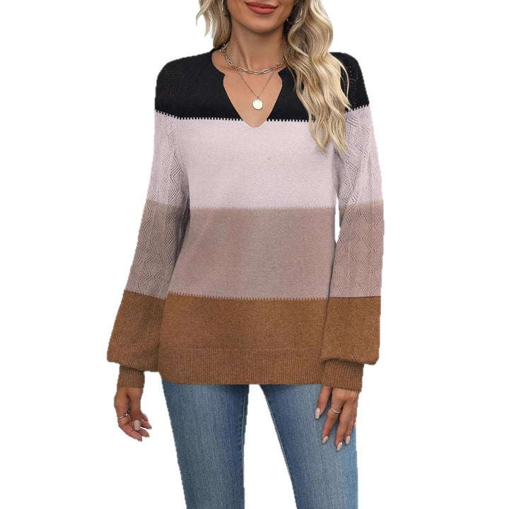 V-neck sweater for women with various knit patterns Lune London