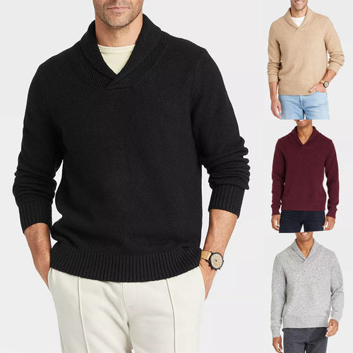 Men's sweater with shawl collar and delicate rib design Lune London