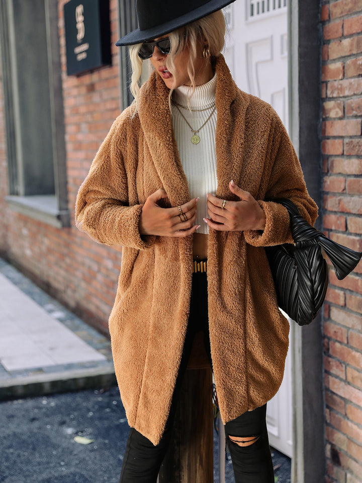 Ladies Oversized Cozy Plush Coat with Large Collar Lune London