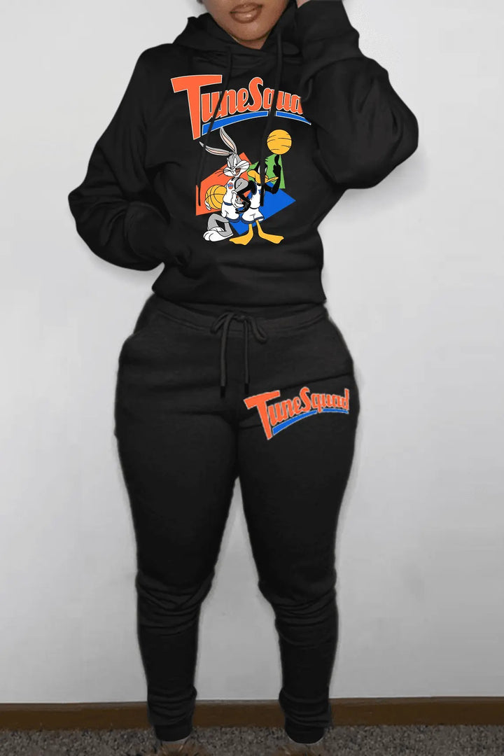 Women's hoodie and jogger pant set with energetic cartoon pattern Lune London