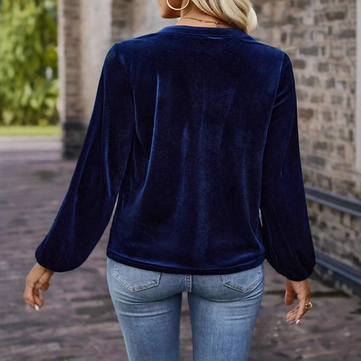 Velvet blouse for ladies with button placket and balloon sleeves Lune London