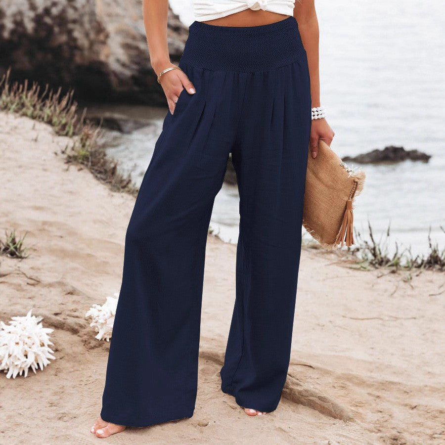 Loose linen pants for women with elastic waist and pleats Lune London