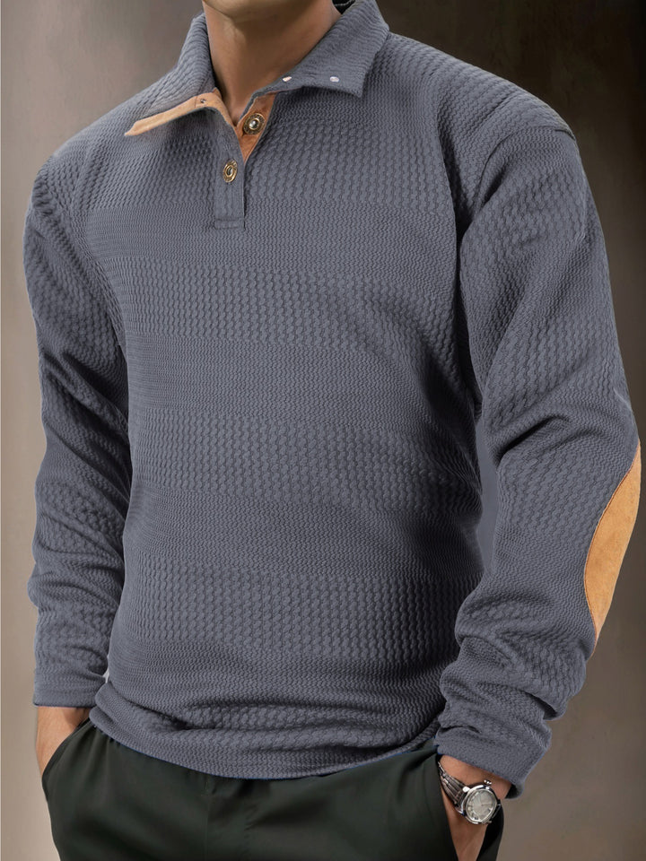 Men's structured long sleeve polo with high-quality contrasting elements Lune London