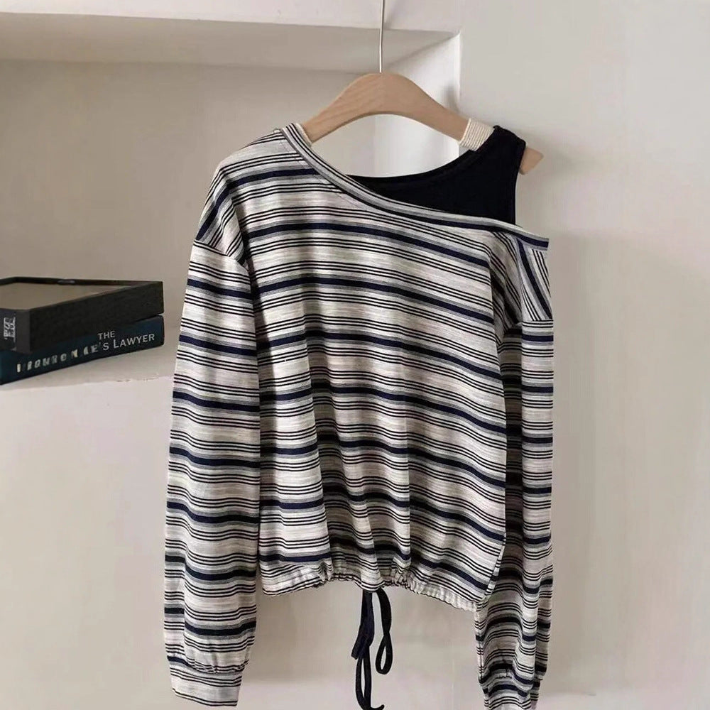 Women's Casual Long Sleeve Shirt with Off-Shoulder Design Chic & Stil